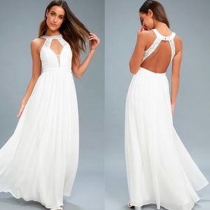 Lulus Women’s Medium Precious Love White Lace Backless Maxi Dress